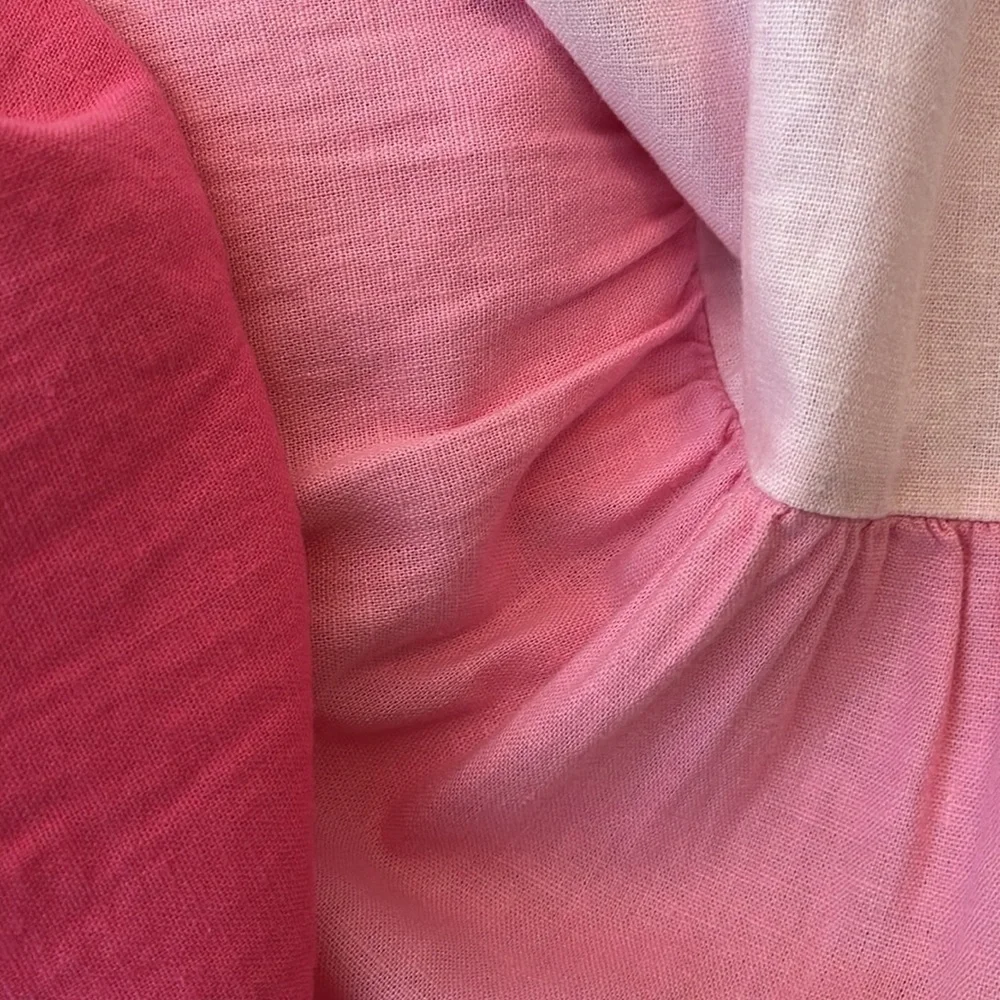 J. Crew Linen Dress Pink Tiered Ruffle Sleeveless Womens 4 Pockets Flowy Cottage